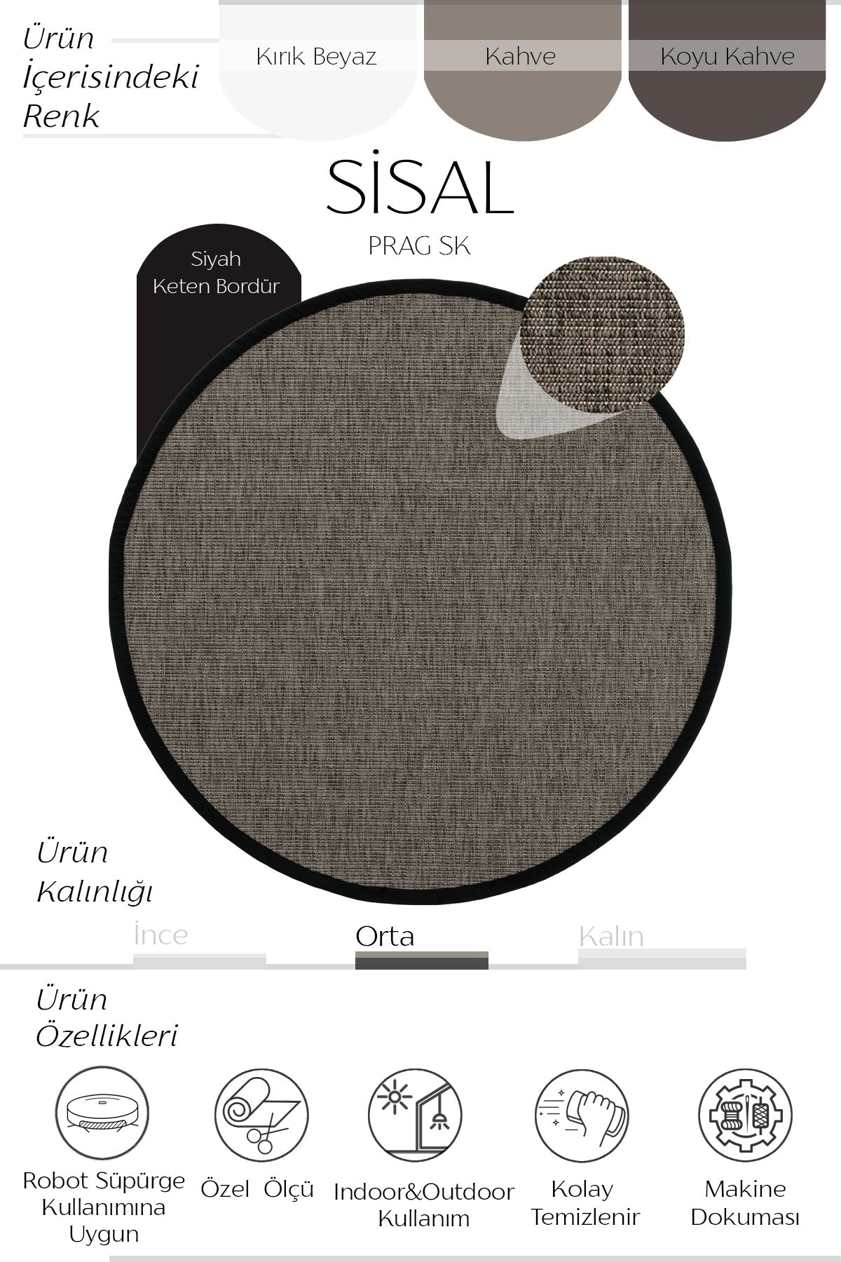 Prag Keten Bordürlü Yuvarlak Sisal Halı | Sisalart ikinci görsel