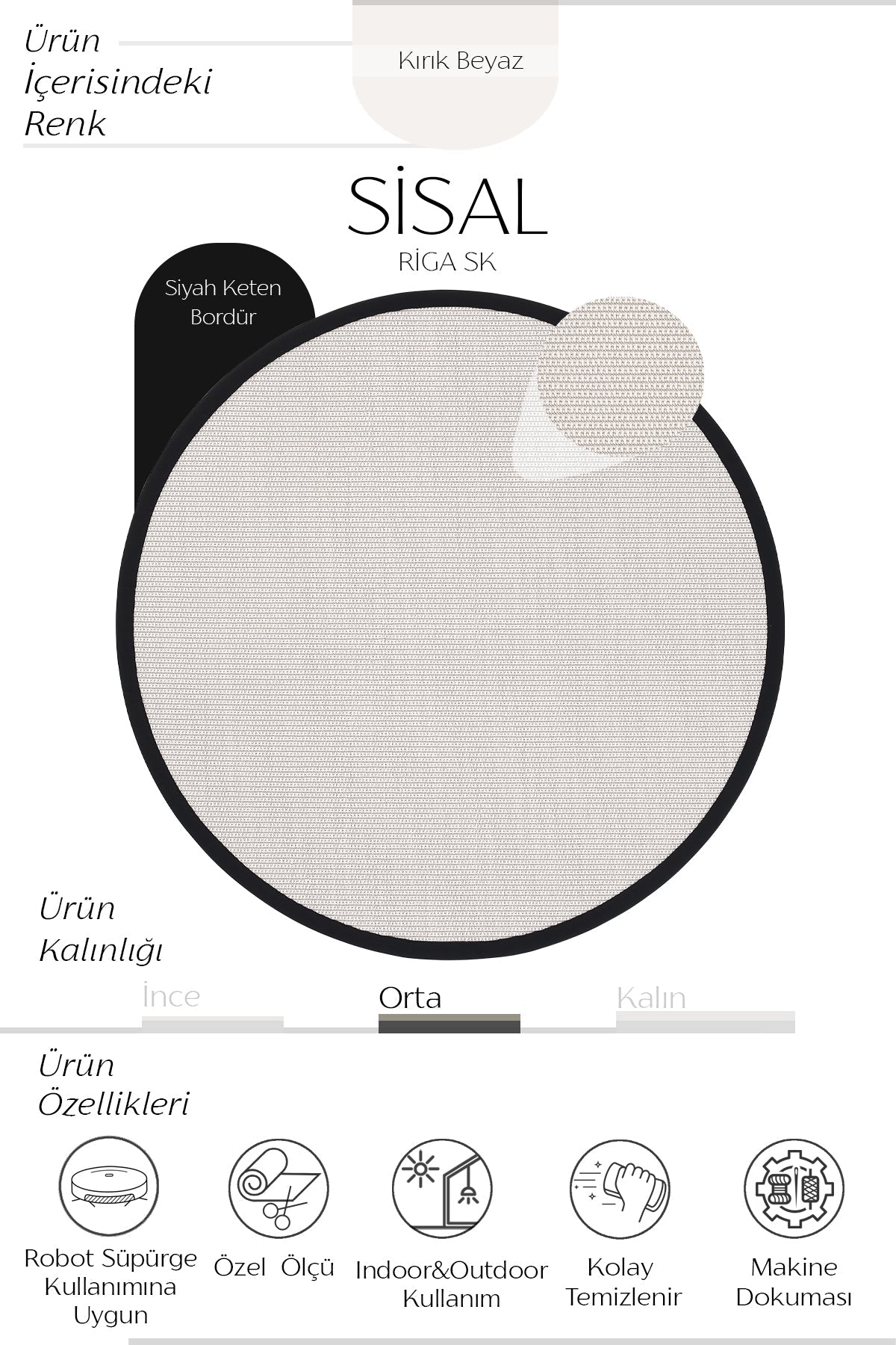 Riga Keten Bordür Yuvarlak Sisal Halı | Sisalart ikinci görsel
