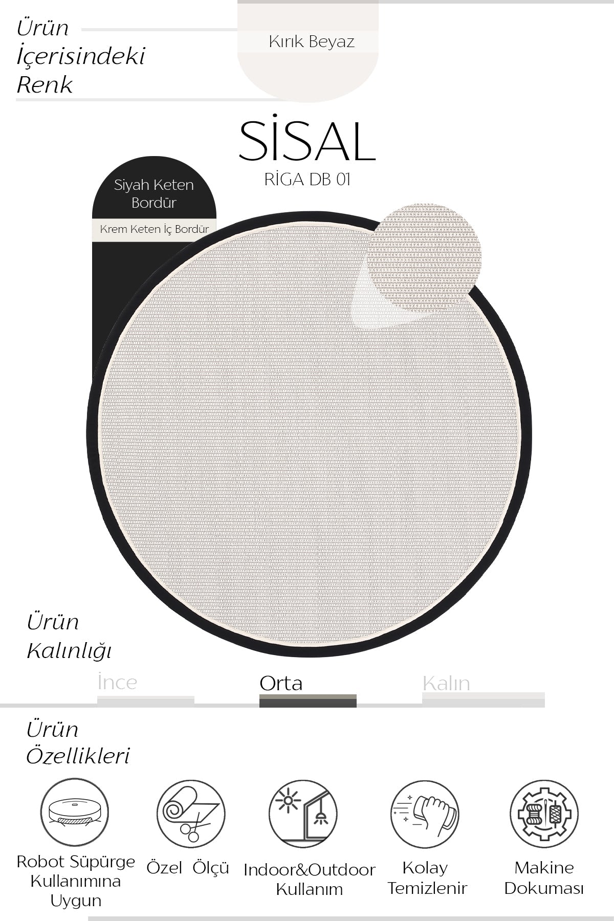 Riga Keten Çift Bordür Yuvarlak Sisal Halı | Sisalart ikinci görsel