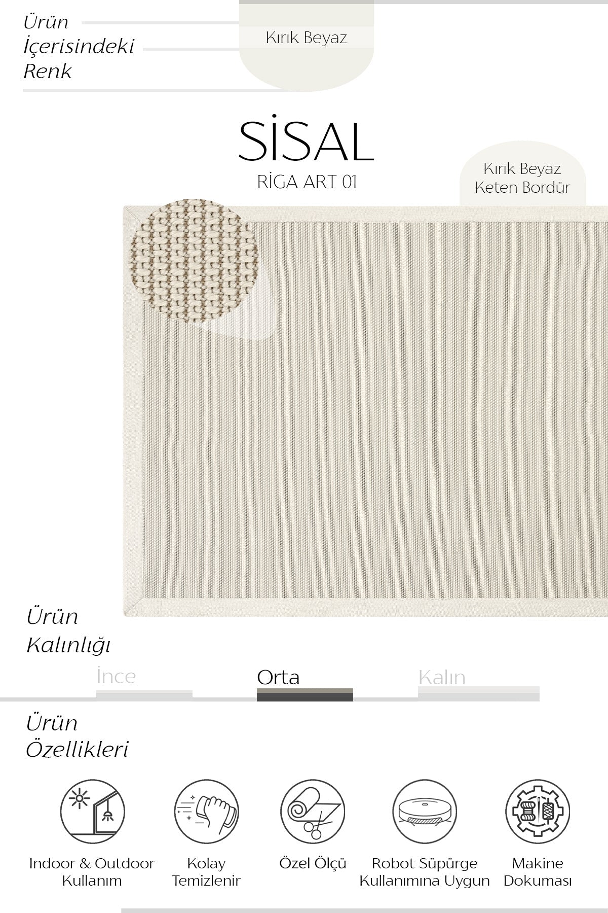 Riga Keten Napoli Bordürlü Sisal Halı | Sisalart — 5