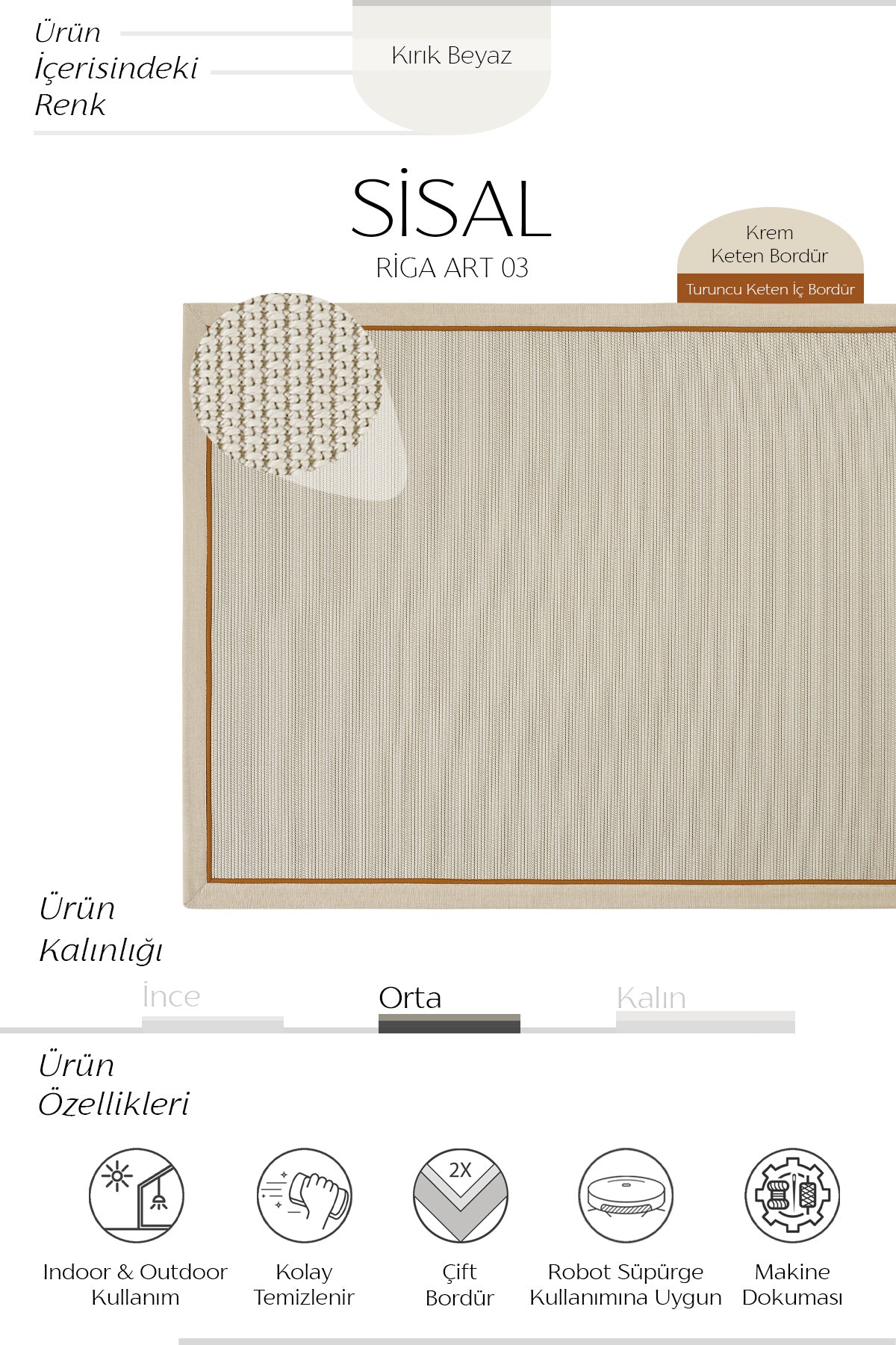 Riga Keten Napoli Çift Bordürlü Sisal Halı | Sisalart ikinci görsel