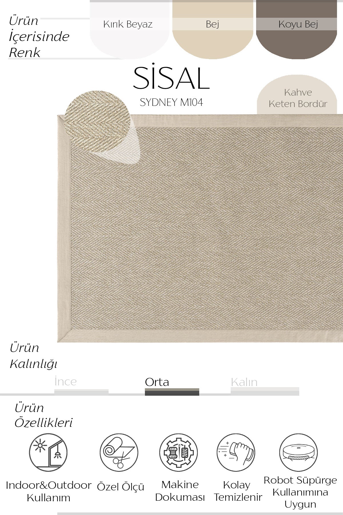 Sydney Keten Bordürlü Sisal Halı | Sisalart ikinci görsel