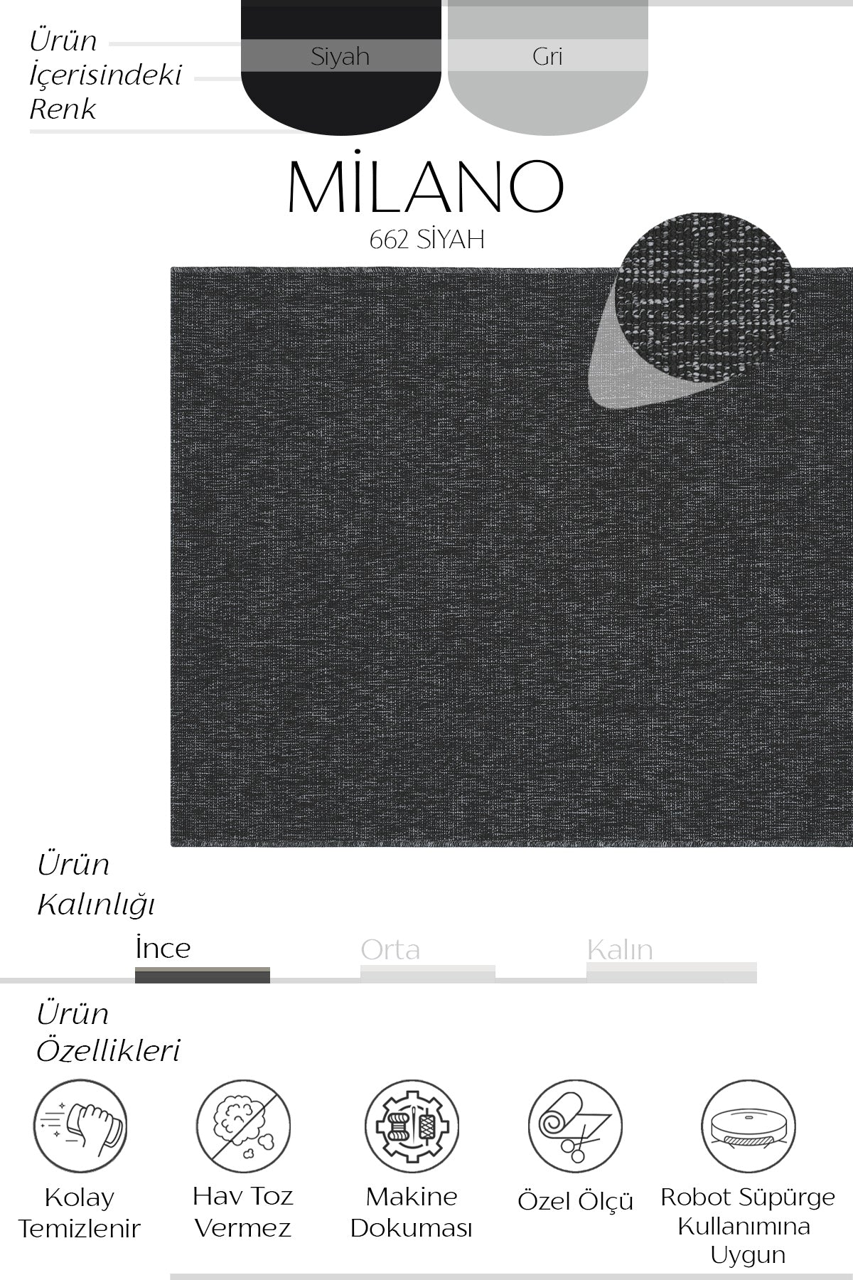 Sisalart Milano 662 Siyah Sisal Katlama Halı ikinci görsel
