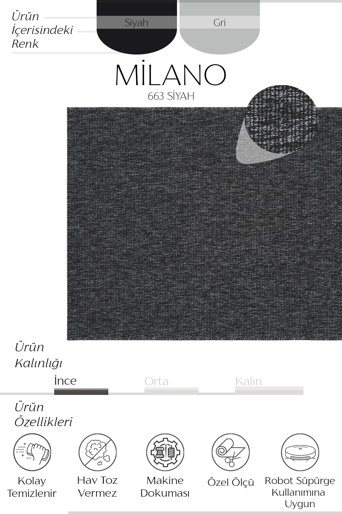 Sisalart Milano 663 Siyah Sisal Katlama Halı ikinci görsel