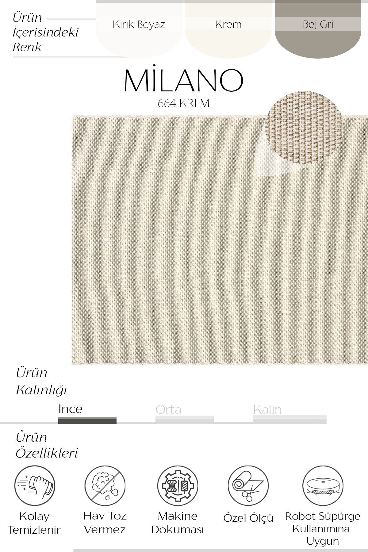 Sisalart Milano 664 Krem Sisal Katlama Halı ikinci görsel