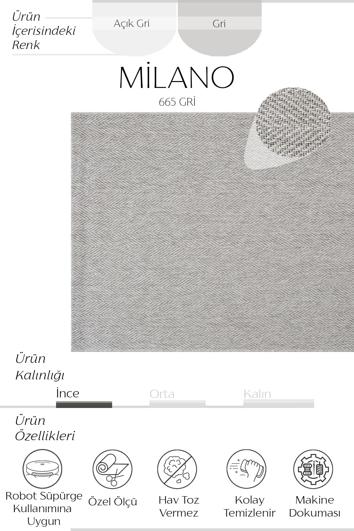 Sisalart Milano 665 Gri Sisal Katlama Halı ikinci görsel