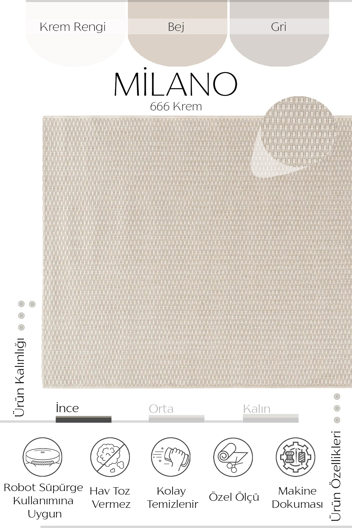 Sisalart Milano 666 Krem Sisal Katlama Halı — 3
