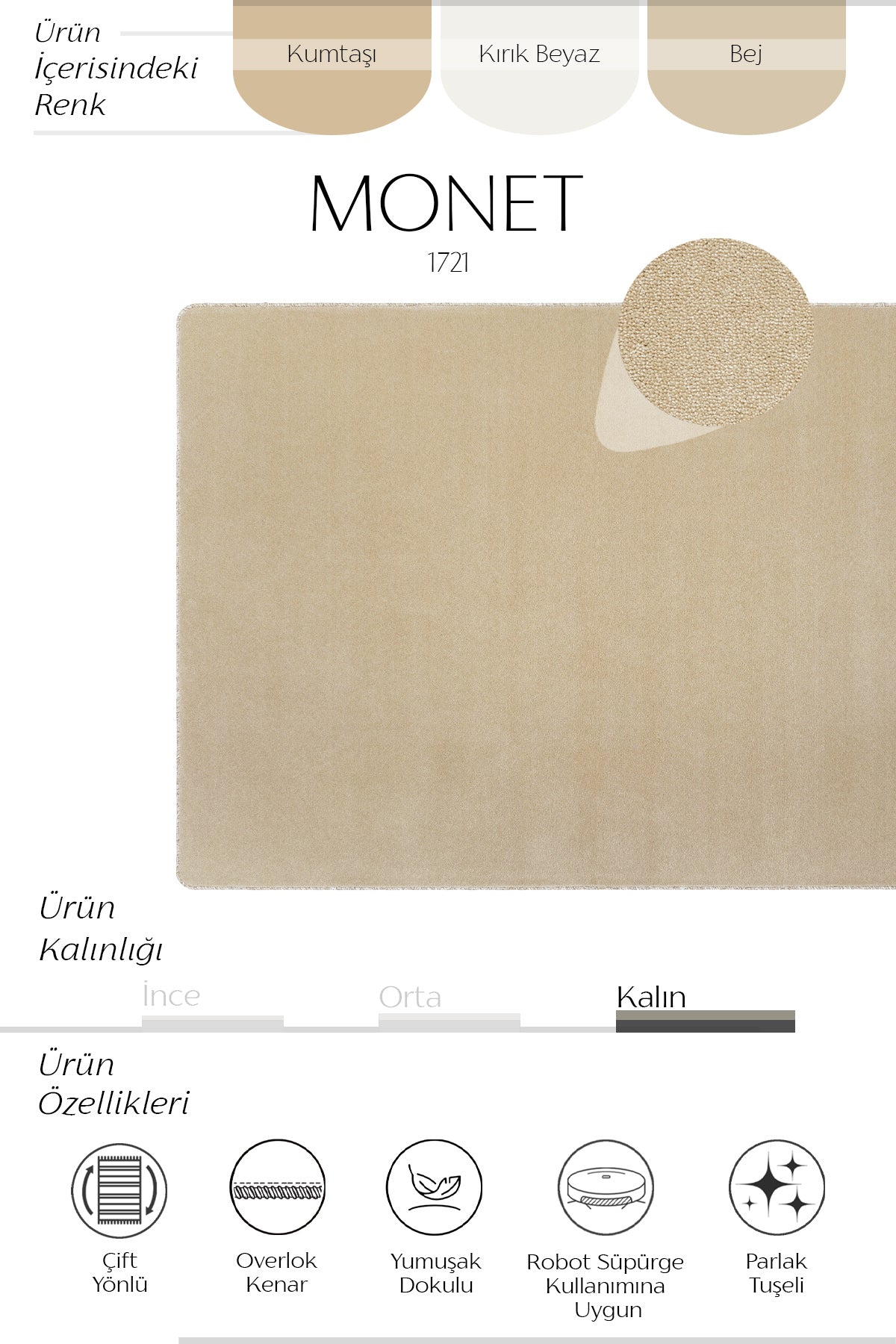 Sisalart Monet 1721 Bej Sade Halı ikinci görsel