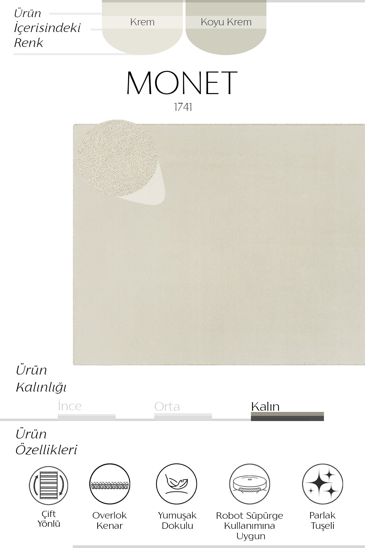 Sisalart Monet 1741 Krem Sade Halı ikinci görsel