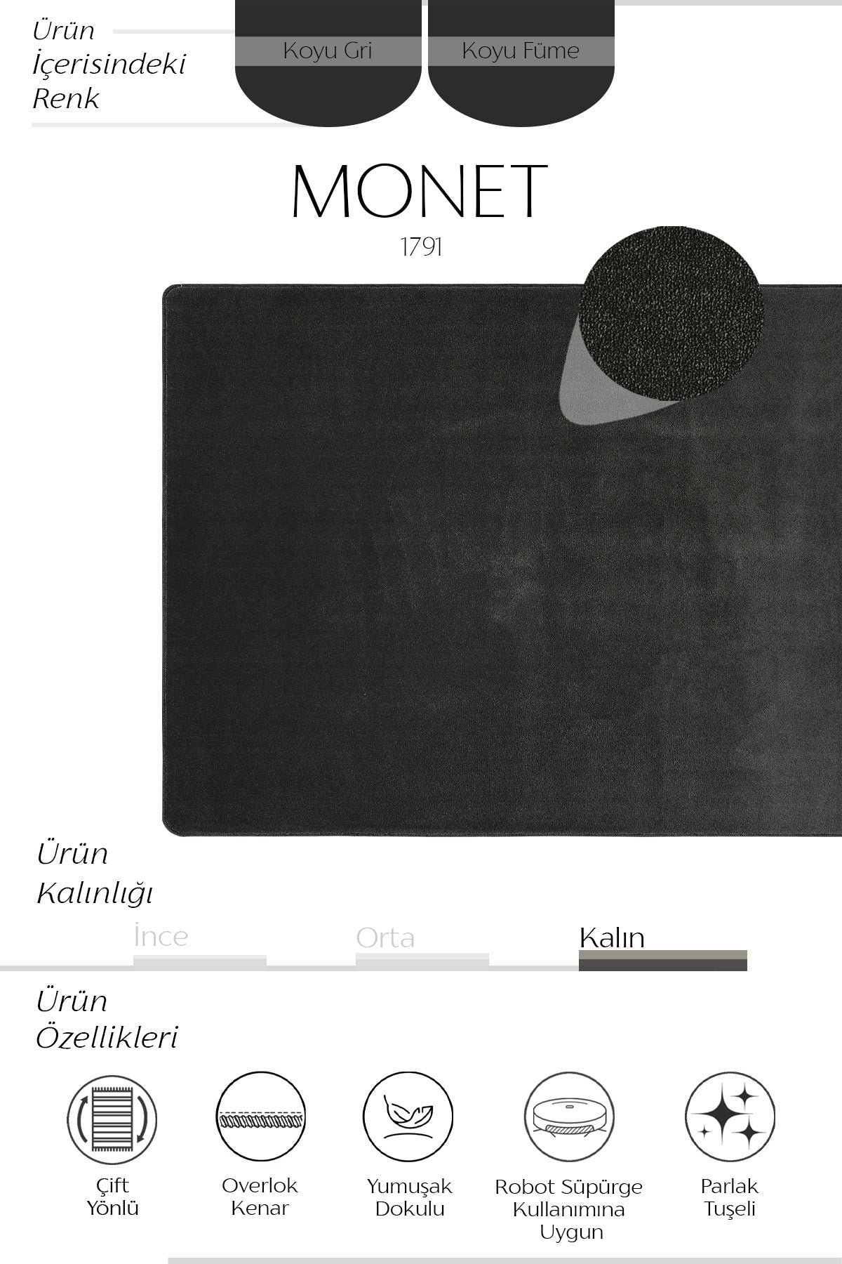 Sisalart Monet 1791 Füme Sade Halı ikinci görsel