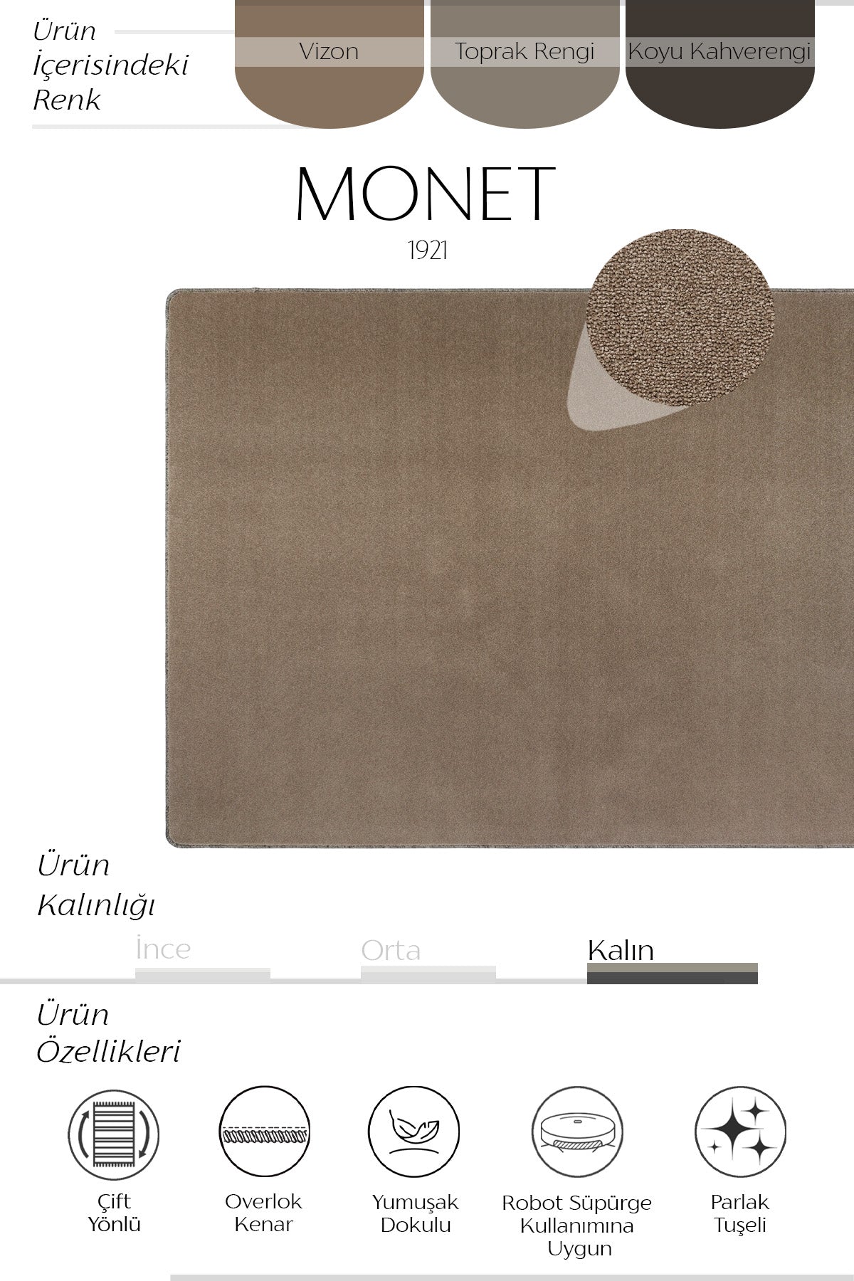Sisalart Monet 1921 Kahverengi Sade Halı ikinci görsel