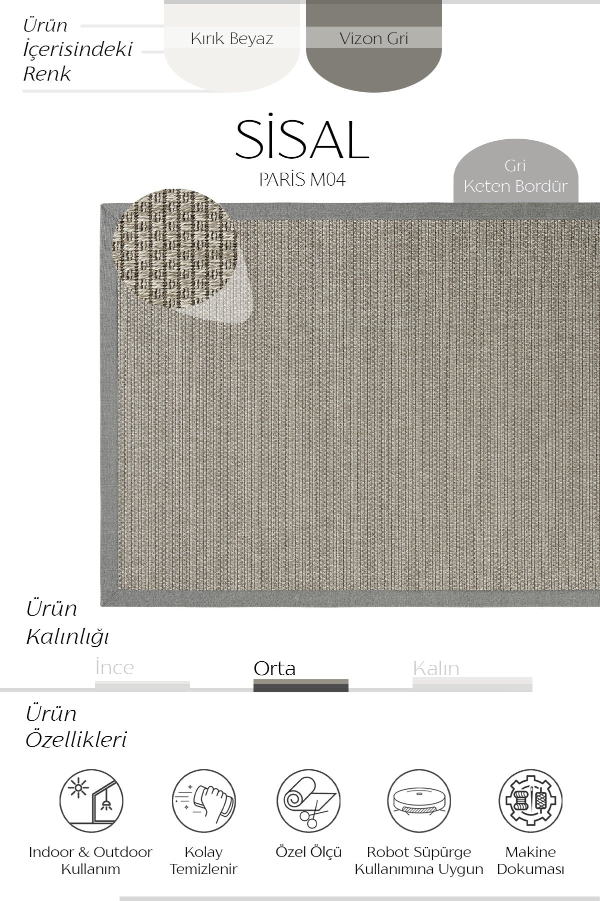 Sisalart Paris Keten Monterey Bordür Sisal Halı ikinci görsel