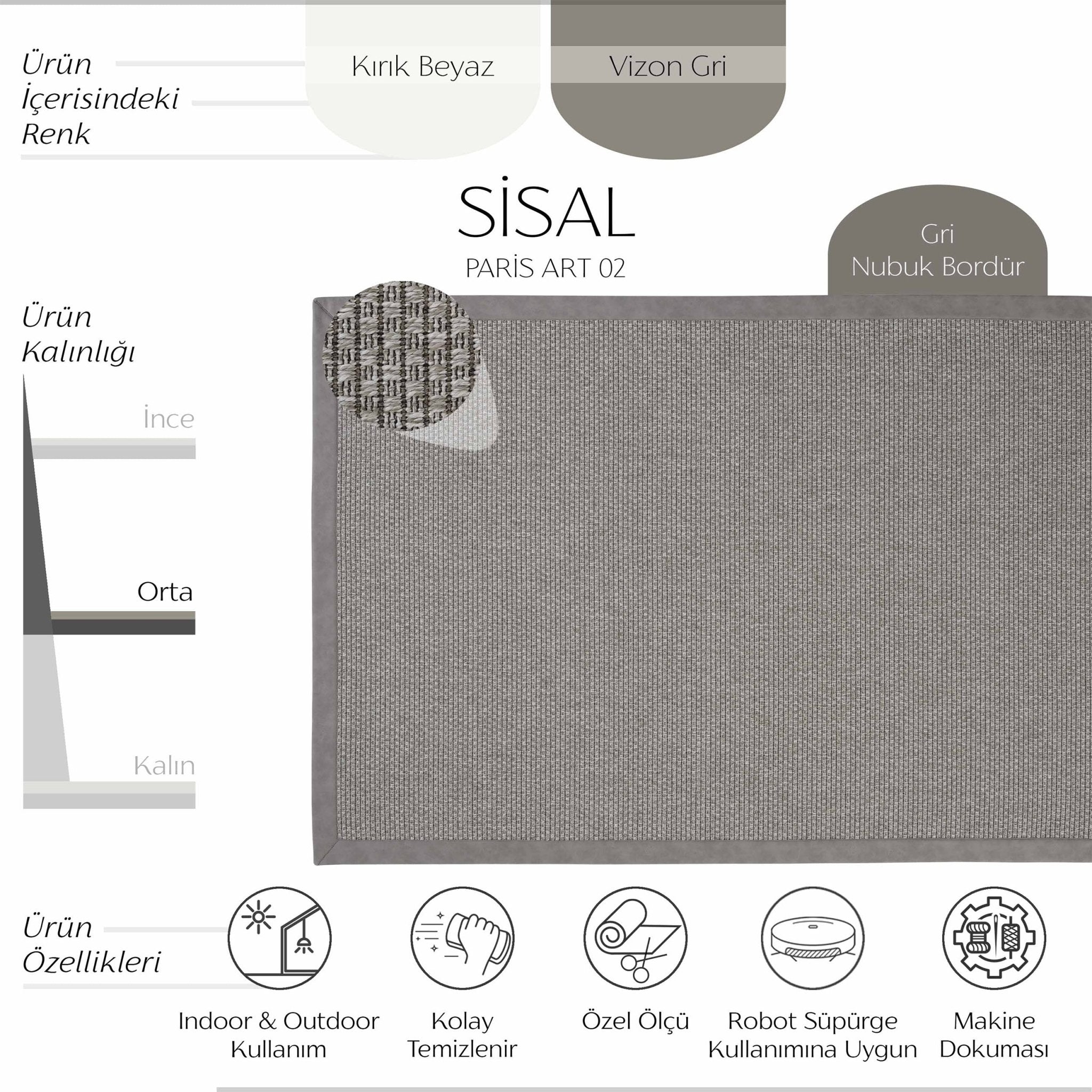 Sisalart Paris Deri Casa Bordür Sisal Halı ikinci görsel