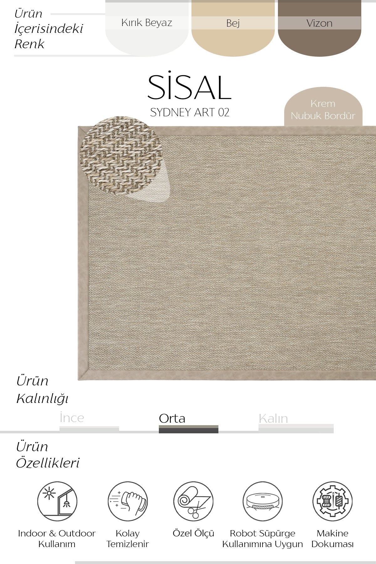 Sydney Deri Bordür Sisal Halı | Sisalart ikinci görsel