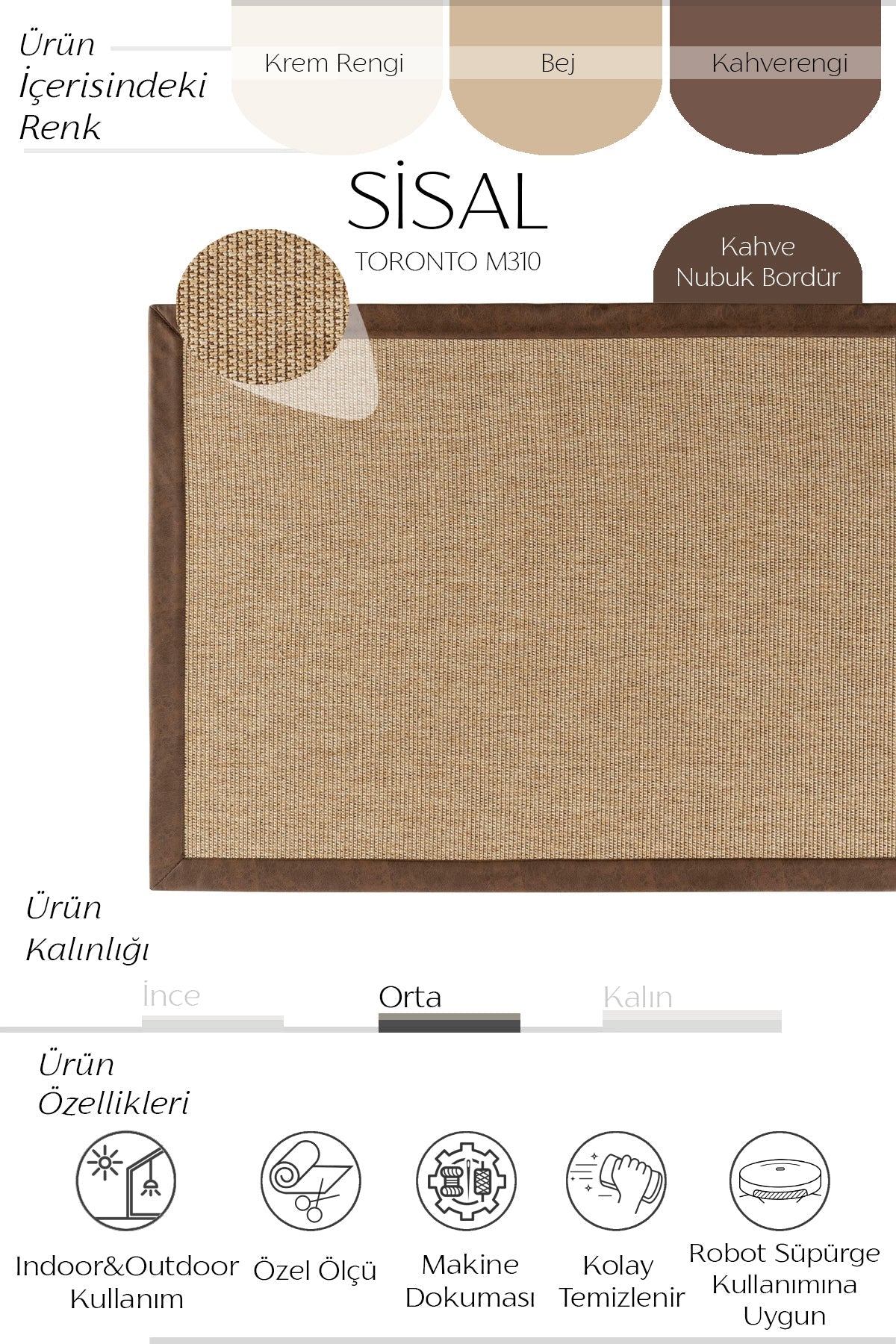 Toronto Deri Bordürlü Sisal Halı | Sisalart ikinci görsel