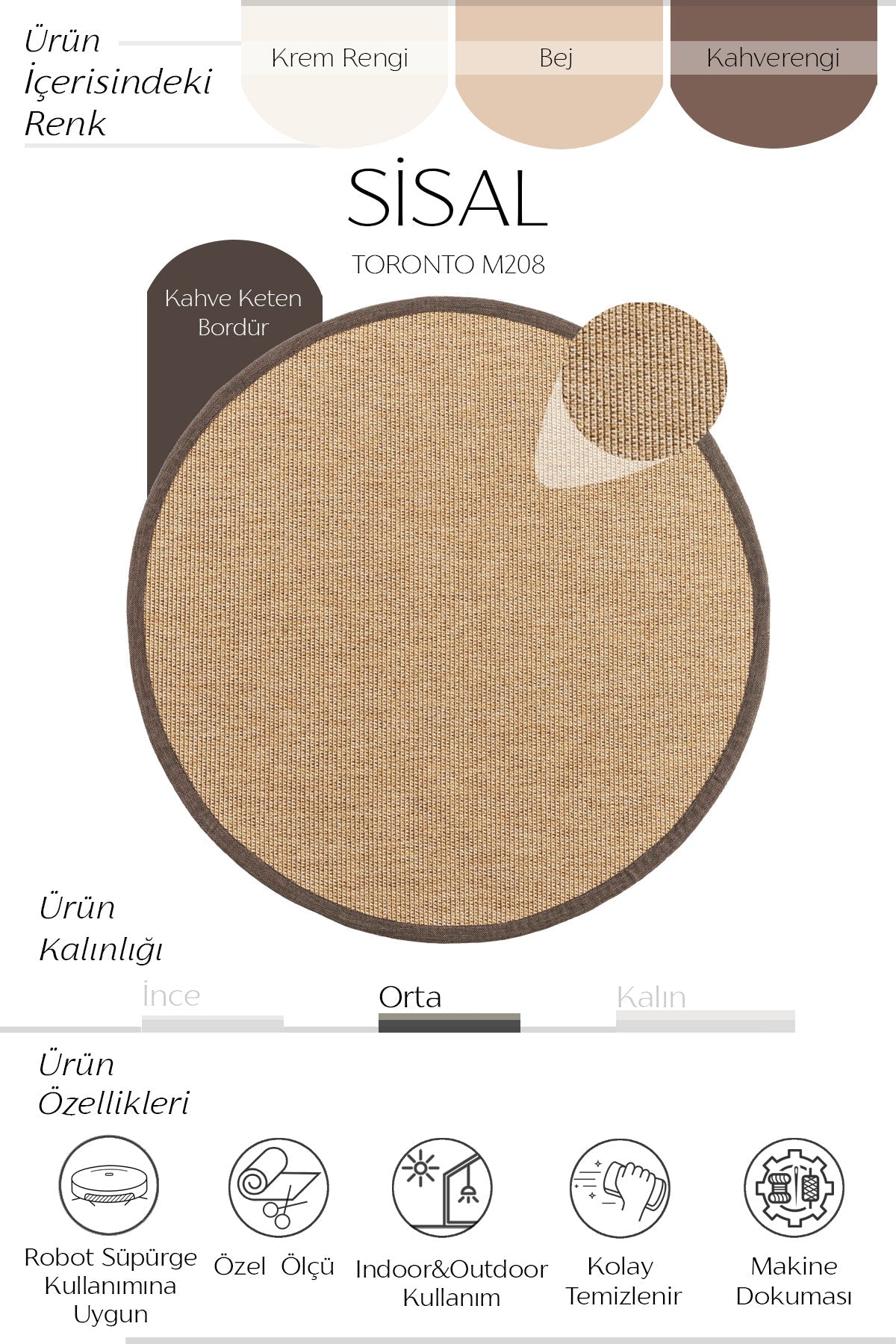 Toronto Keten Bordürlü Yuvarlak Sisal Halı | Sisalart ikinci görsel