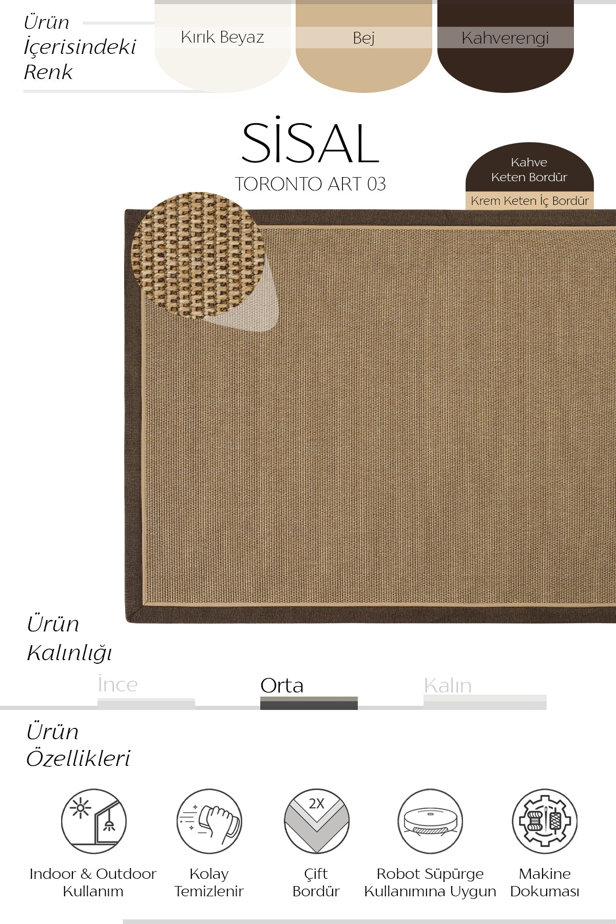 Toronto Keten Çift Bordürlü Sisal Halı | Sisalart ikinci görsel